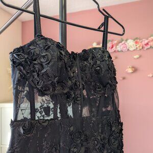 Size Small Black Corset Gown with 3D Floral Embellishments